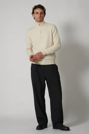 Ivory Pure Cashmere Mock Neck Pullover with Zip