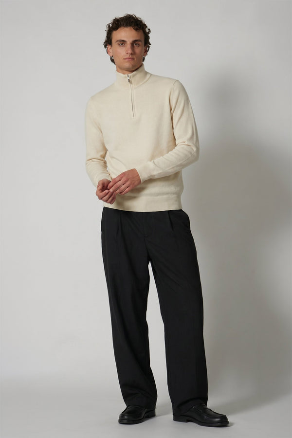 Ivory Pure Cashmere Mock Neck Pullover with Zip