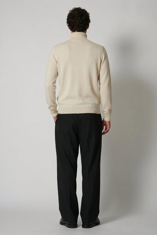 Ivory Pure Cashmere Mock Neck Pullover with Zip