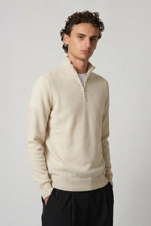 Ivory Pure Cashmere Mock Neck Pullover with Zip