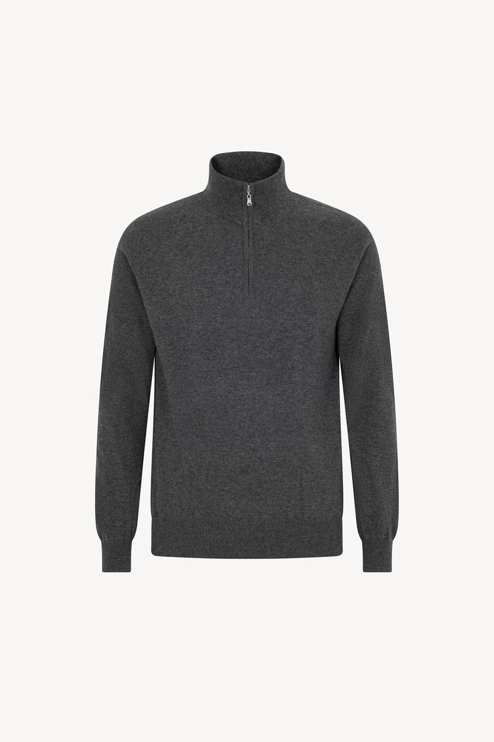 Dark Grey Pure Cashmere Mock Neck Pullover with Zip