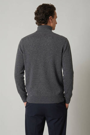 Dark Grey Pure Cashmere Mock Neck Pullover with Zip