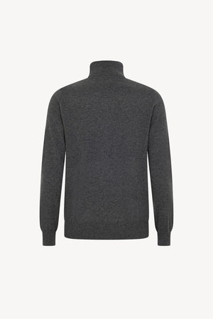 Dark Grey Pure Cashmere Mock Neck Pullover with Zip