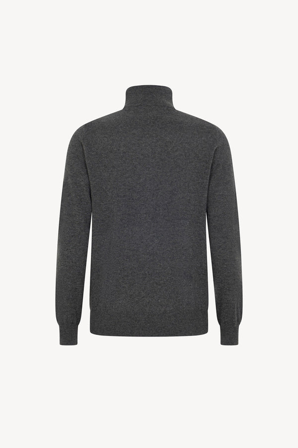 Dark Grey Pure Cashmere Mock Neck Pullover with Zip