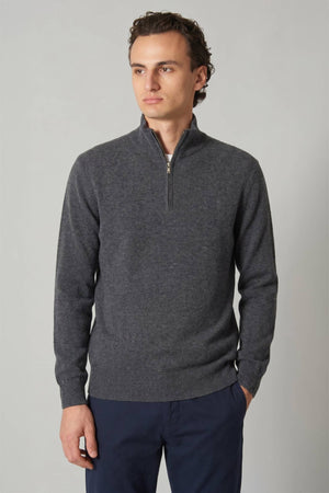 Dark Grey Pure Cashmere Mock Neck Pullover with Zip