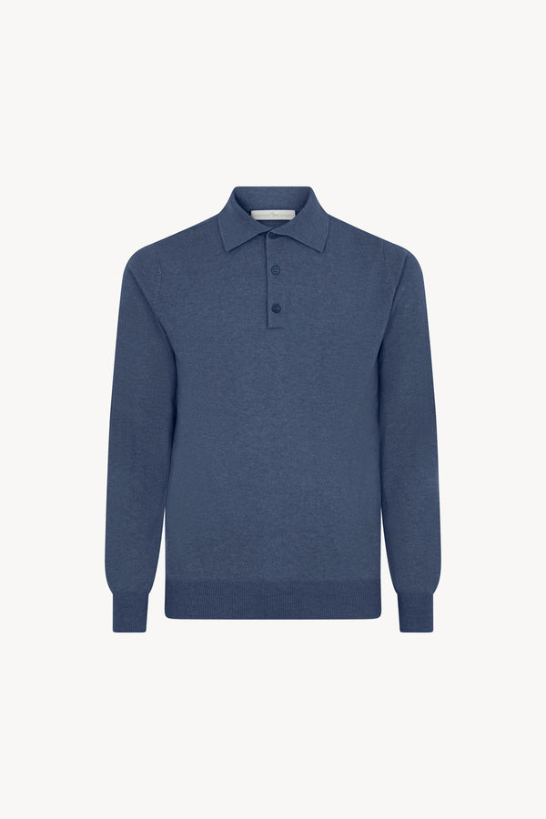 Polo in Puro Cashmere Denim Scuro