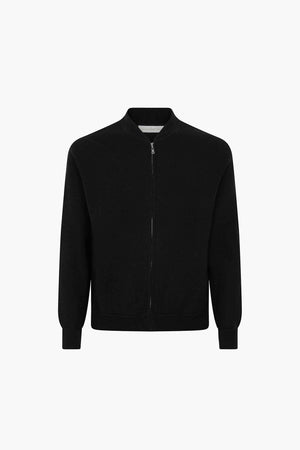 Cardigan a Bomber con Zip in Puro Cashmere Nero