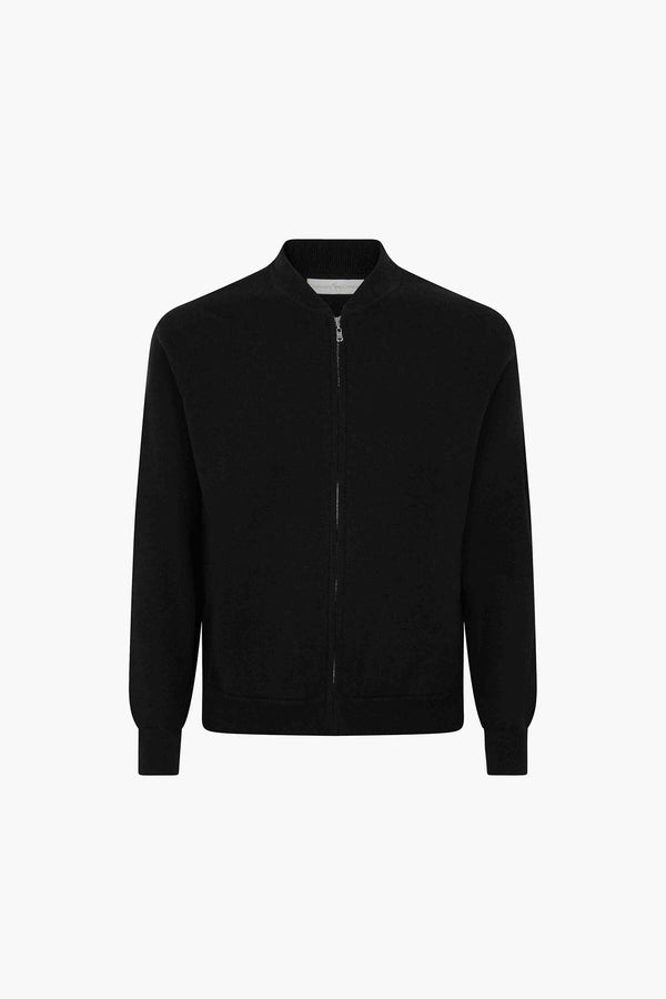 Cardigan a Bomber con Zip in Puro Cashmere Nero