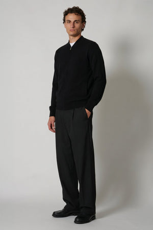 Cardigan a Bomber con Zip in Puro Cashmere Nero