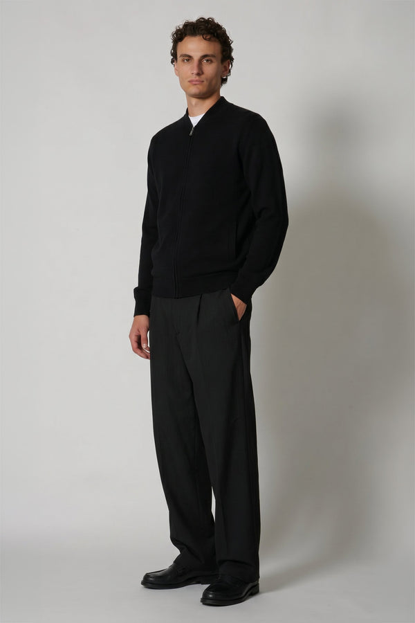 Cardigan a Bomber con Zip in Puro Cashmere Nero