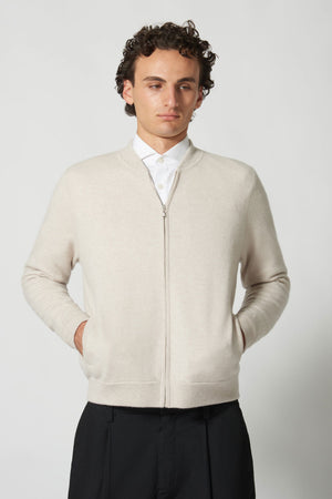 Cardigan a Bomber con Zip in Puro Cashmere Loden