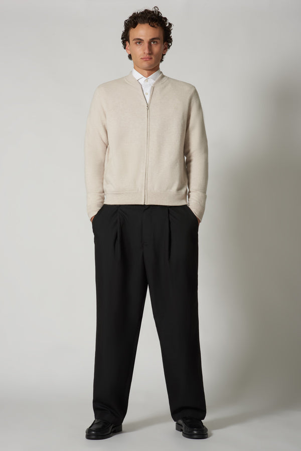 Cardigan a Bomber con Zip in Puro Cashmere Loden