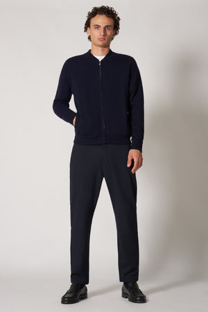 Cardigan a Bomber con Zip in Puro Cashmere Navy