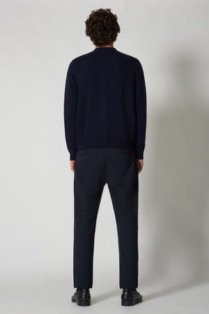 Cardigan a Bomber con Zip in Puro Cashmere Navy