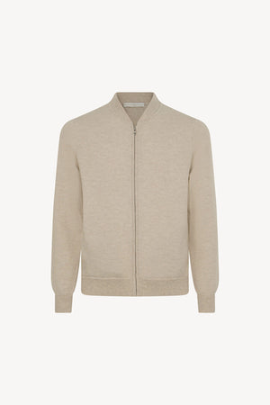 Cardigan a Bomber con Zip in Puro Cashmere Avena