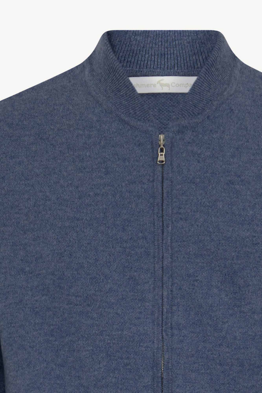 Cardigan a Bomber con Zip in Puro Cashmere Denim Scuro