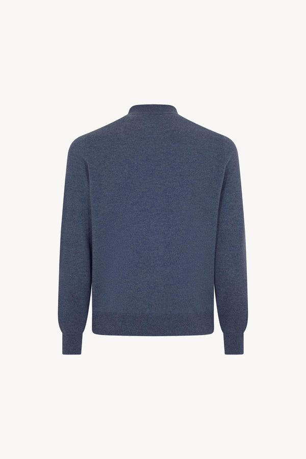 Cardigan a Bomber con Zip in Puro Cashmere Denim Scuro