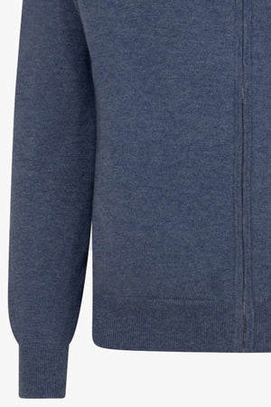 Cardigan a Bomber con Zip in Puro Cashmere Denim Scuro