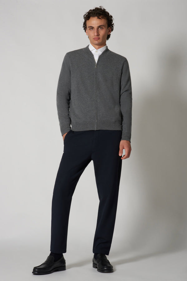 Cardigan a Bomber con Zip in Puro Cashmere Flanella