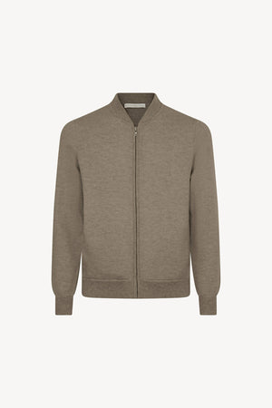 Cardigan a Bomber con Zip in Puro Cashmere Dune