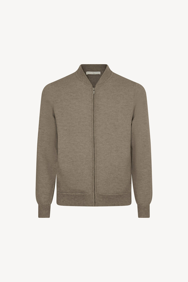 Cardigan a Bomber con Zip in Puro Cashmere Dune