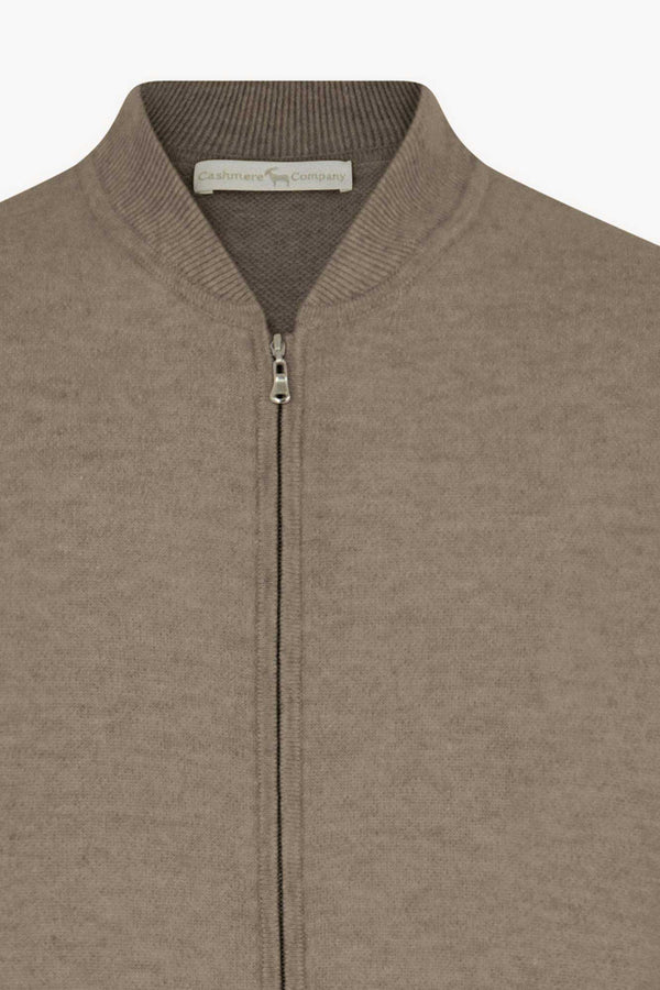 Cardigan a Bomber con Zip in Puro Cashmere Dune