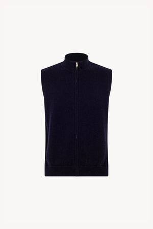 Gilet con Zip in Puro Cashmere Navy