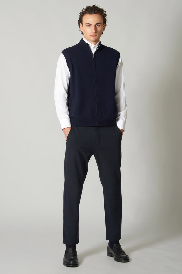 Gilet con Zip in Puro Cashmere Navy