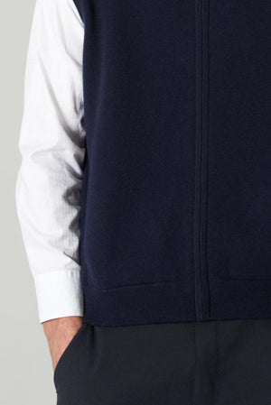 Gilet con Zip in Puro Cashmere Navy
