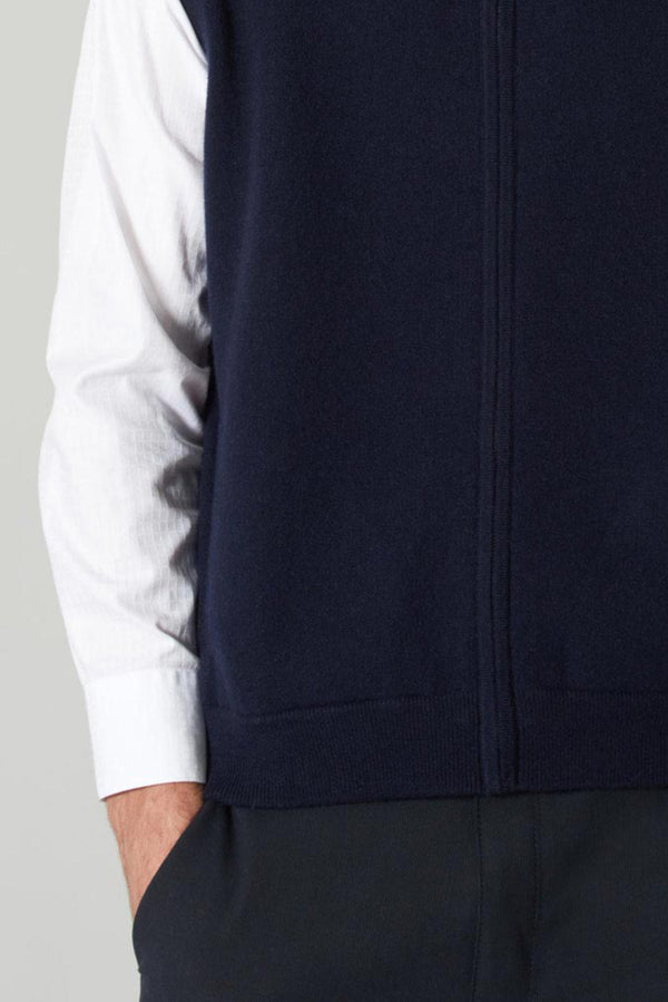 Gilet con Zip in Puro Cashmere Navy