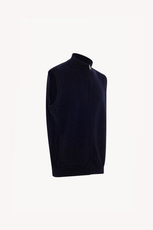 Gilet con Zip in Puro Cashmere Navy