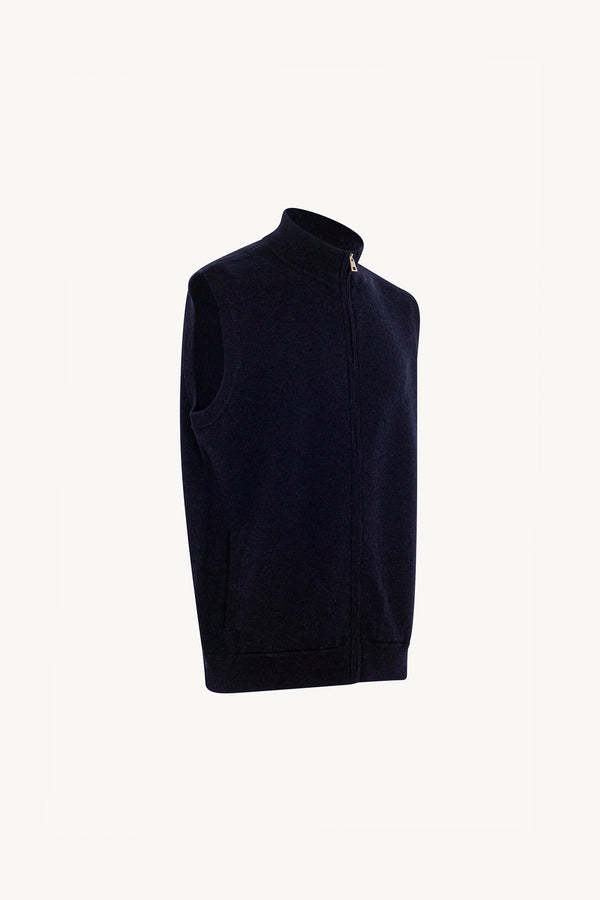 Gilet con Zip in Puro Cashmere Navy