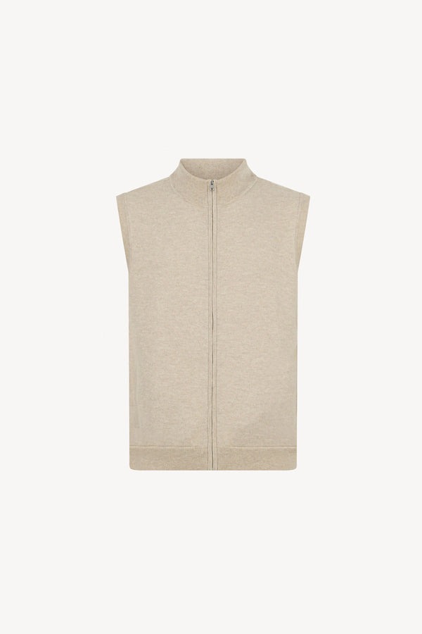 Gilet con Zip in Puro Cashmere Avena