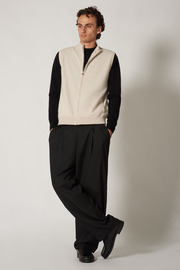 Gilet con Zip in Puro Cashmere Avena