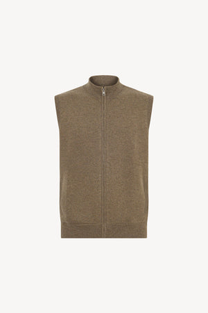 Gilet con Zip in Puro Cashmere Dune