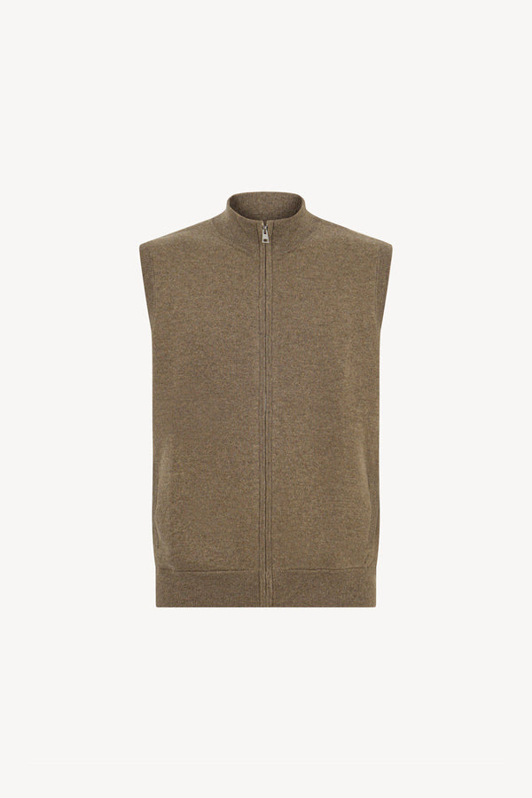 Gilet con Zip in Puro Cashmere Dune