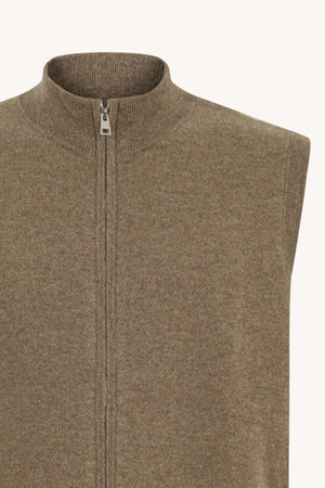 Gilet con Zip in Puro Cashmere Dune