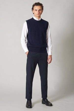 Navy Pure Cashmere Crew Neck Vest
