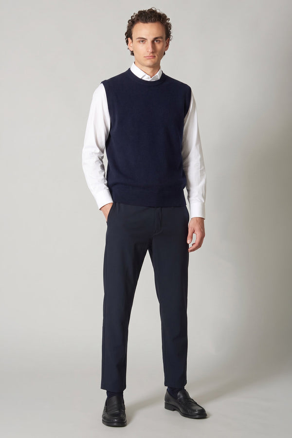 Navy Pure Cashmere Crew Neck Vest