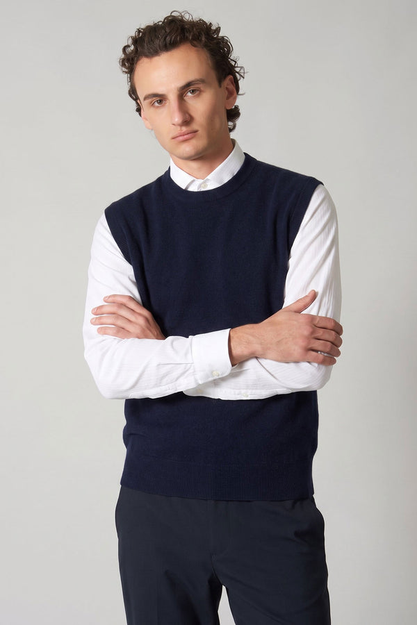 Navy Pure Cashmere Crew Neck Vest