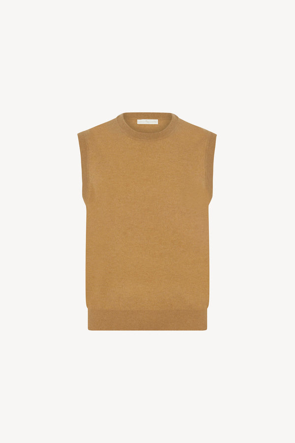 Camel Pure Cashmere Crew Neck Vest