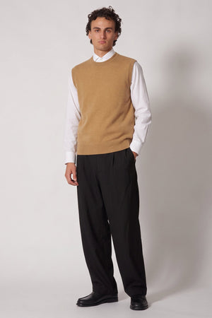 Camel Pure Cashmere Crew Neck Vest