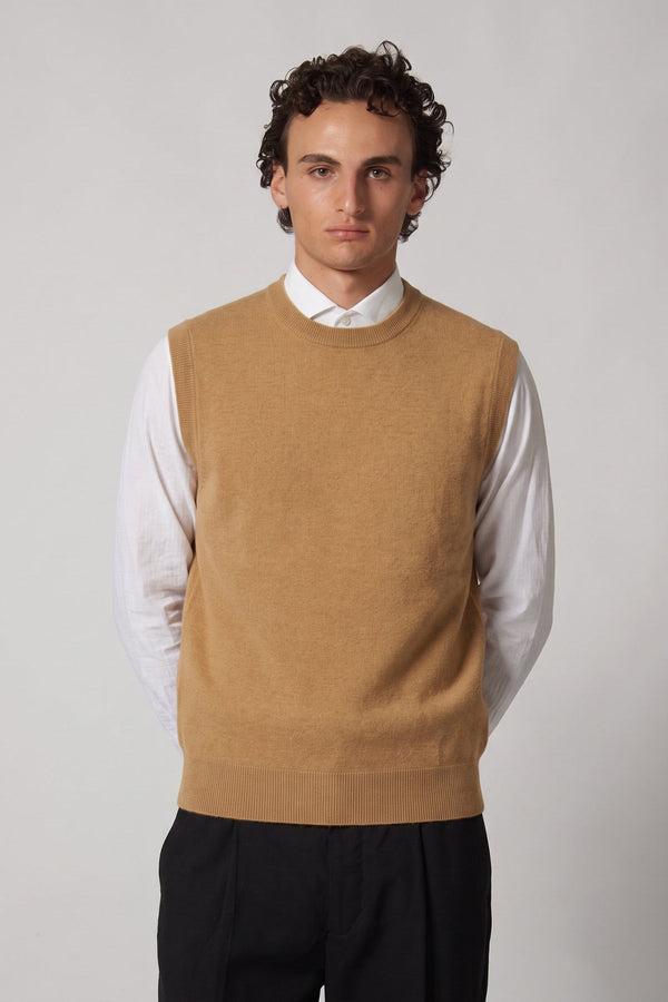 Camel Pure Cashmere Crew Neck Vest