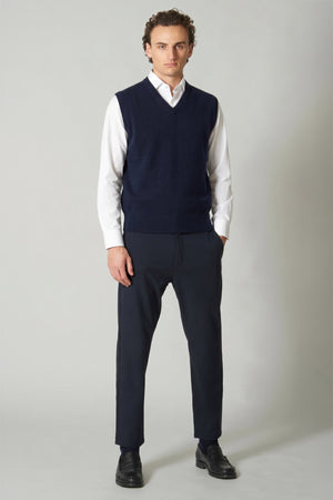 Navy Pure Cashmere V-Neck Vest