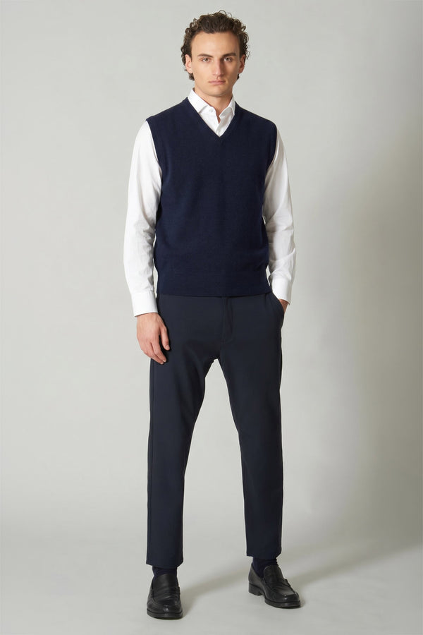 Navy Pure Cashmere V-Neck Vest