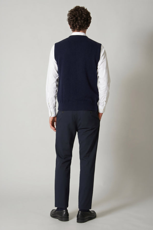 Navy Pure Cashmere V-Neck Vest