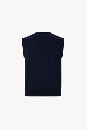 Navy Pure Cashmere V-Neck Vest