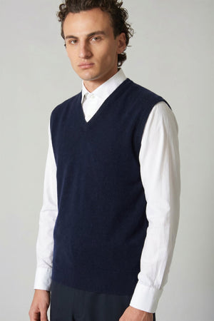Navy Pure Cashmere V-Neck Vest