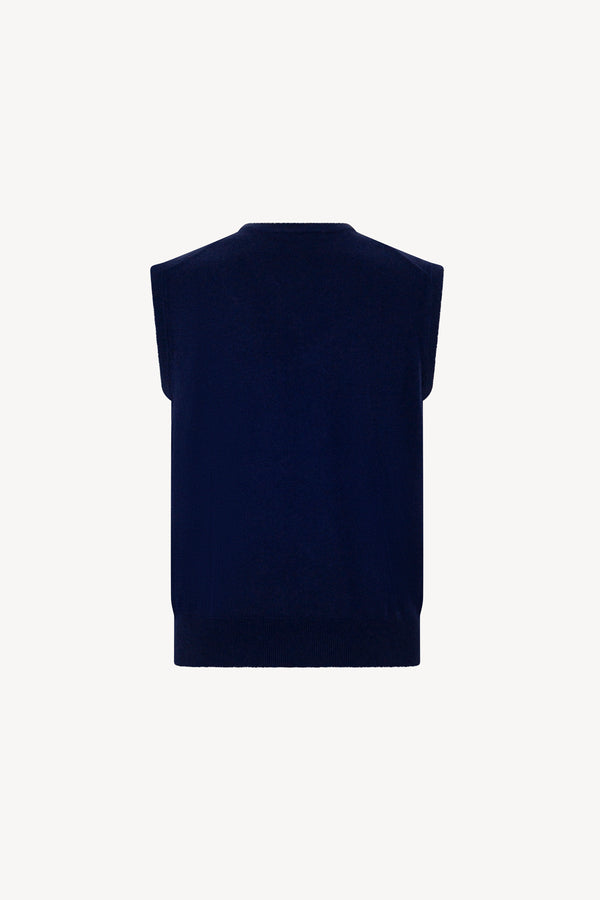 Gilet Scollo a V in Puro Cashmere Ink Blue
