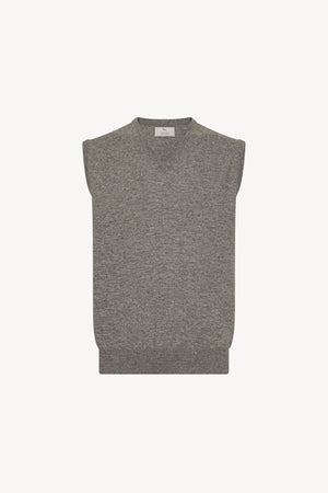 Medium Grey Pure Cashmere V-Neck Vest